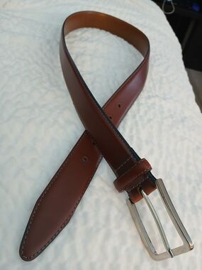 English Laundry Brown Genuine Leather Men's Belt with Silver Buckle